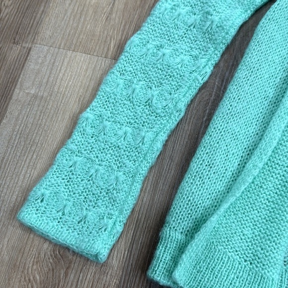 Wooden Ships Sea Foam Blue Green Open Wool Blend Crocheted Cardigan Small/Medium - Picture 3 of 7